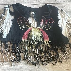 AC/DC Black and White Fringe Crop Top